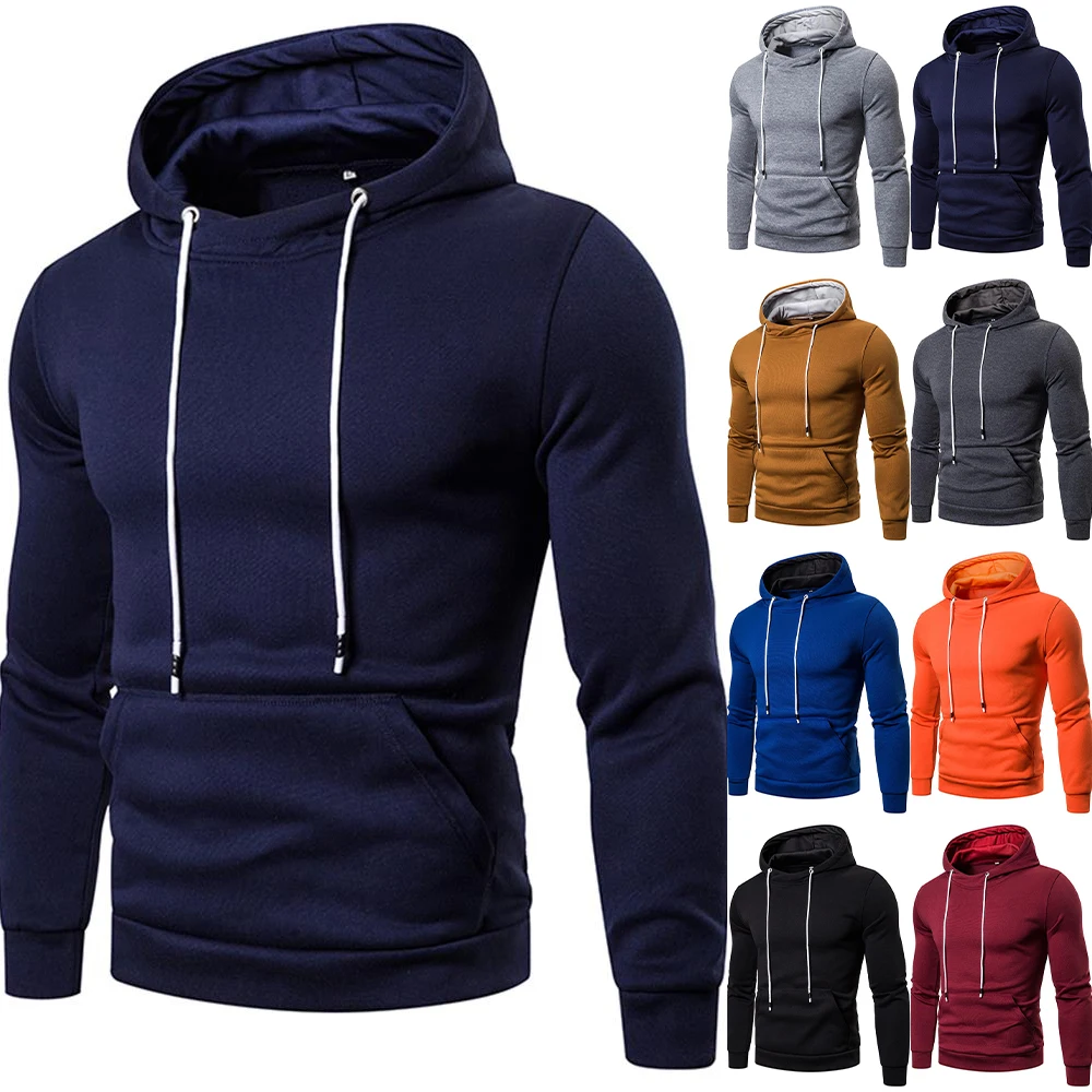 

Debracat Drawstring Hoodie Pullovers Big Pockets Men Long Sleeve Solid Hooded Sweatshirt Casual Sport Pullover Jumper Top Orange