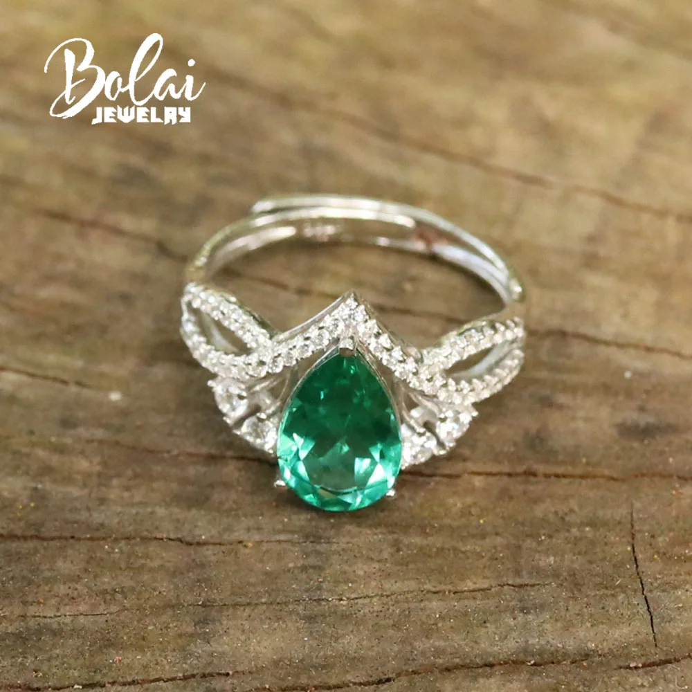 Bolaijewelry, созданное зеленое Изумрудное кольцо овальное 6*8 мм из стерлингового серебра 925 пробы, хорошее ювелирное изделие для женщин, лучший подарок
