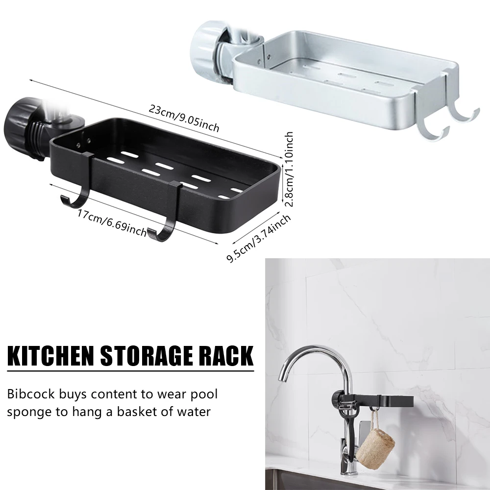 

1PC Faucet Sponge Holder with Hook Rustproof Space Aluminum Dishcloth Soap Drain Storage Shelf for Kitchen Bathroom