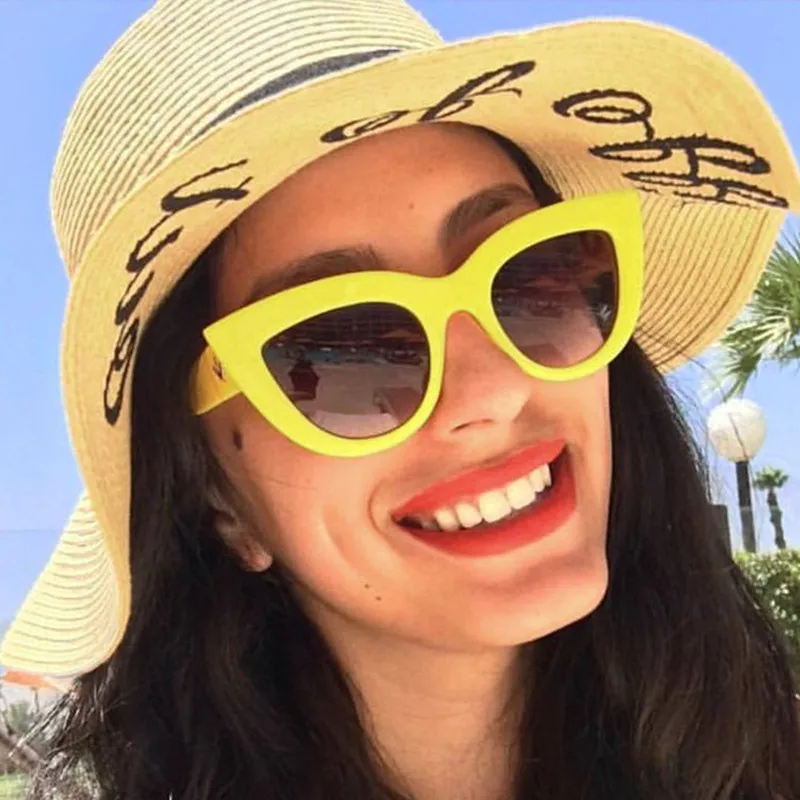 Женские солнцезащитные очки кошачий глаз черные и желтые брендовые дизайнерские