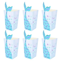 10pc blue mermaid popcorn box bag birthday party decorations wedding baby shower christmas party supplies candy cookie boxes