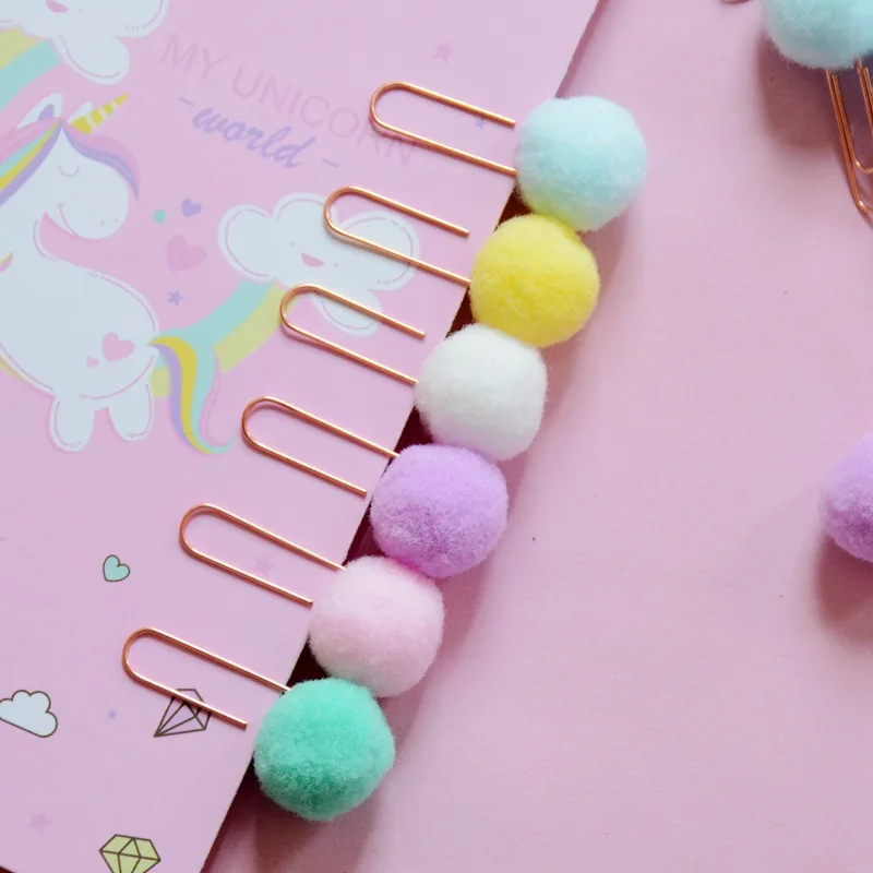 120pcs/lot Multi-color Pompoms Metal Planner Paper Clips for Photos Books Notebook Cards Stationery Decor