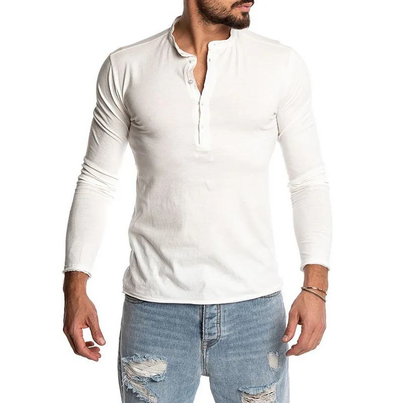 Футболка мужская хлопковая футболка с длинным рукавом Однотонная Топы И