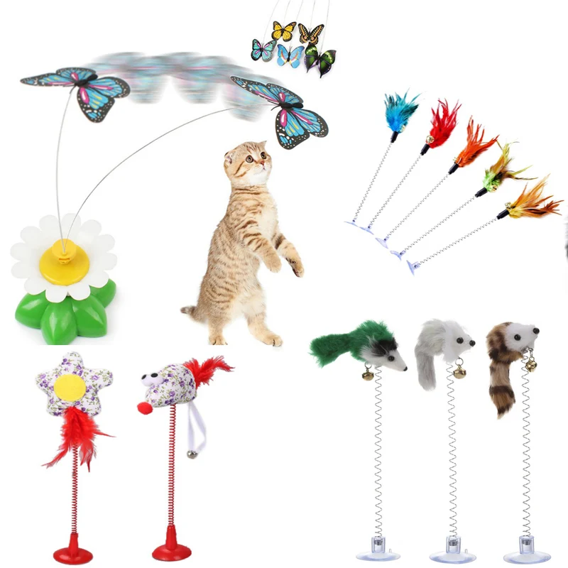 

Pet Cat Toys Funny Electric Rotating Toy Spring Toy for cat Colorful Butterfly Animal Interactive Training Pet Cats Toys