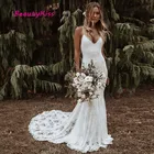 Свадебное платье-русалка в стиле бохо, кружевное пляжное платье невесты на бретелях-спагетти с открытой спиной, пикантное богемное свадебное платье