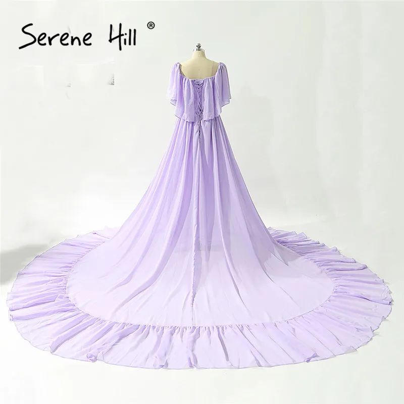 Простое фиолетовое шифоновое вечернее платье с оборками новый стиль 2020 для