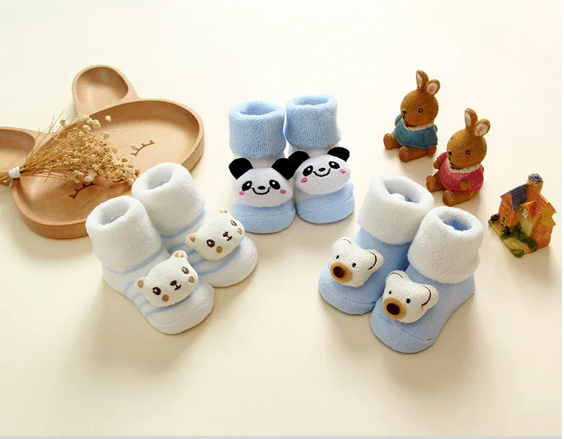 3 Pairs 0-18M Socks Newborn Baby Children Cartoon Girls Boys Anti-Slip Slipper Shoes Boots Autumn Winter | Детская одежда и обувь