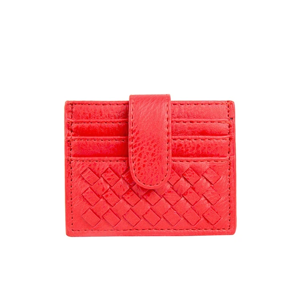 red PURDORED 1 шт., супертонкий кошелек унисекс из искусственной кожи, Одноцветный мини-держатель для кредитных карт, ткачество, Чехол для карт, кошелек для монет, Pasjeshouder - Цвет: red