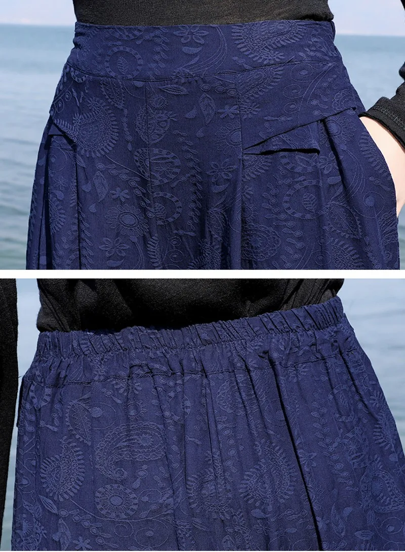 

2021 summer Women Vintage cotton linen Trousers Bohemian Loose Leisure wide leg pants fashion pants