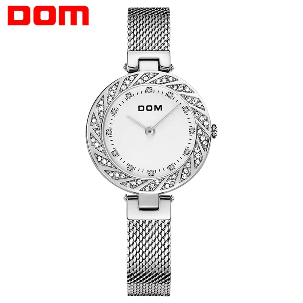 Женские часы из нержавеющей стали DOM Slim серебристые с сеткой Топ бренд роскошные