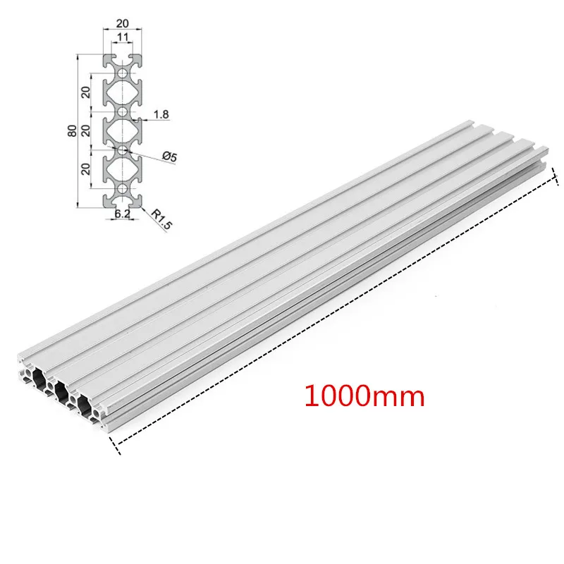 

1pc Brand New 1000mm Length 2080 T-Slot Aluminum Profiles Extrusion Frame For CNC 3D Printers
