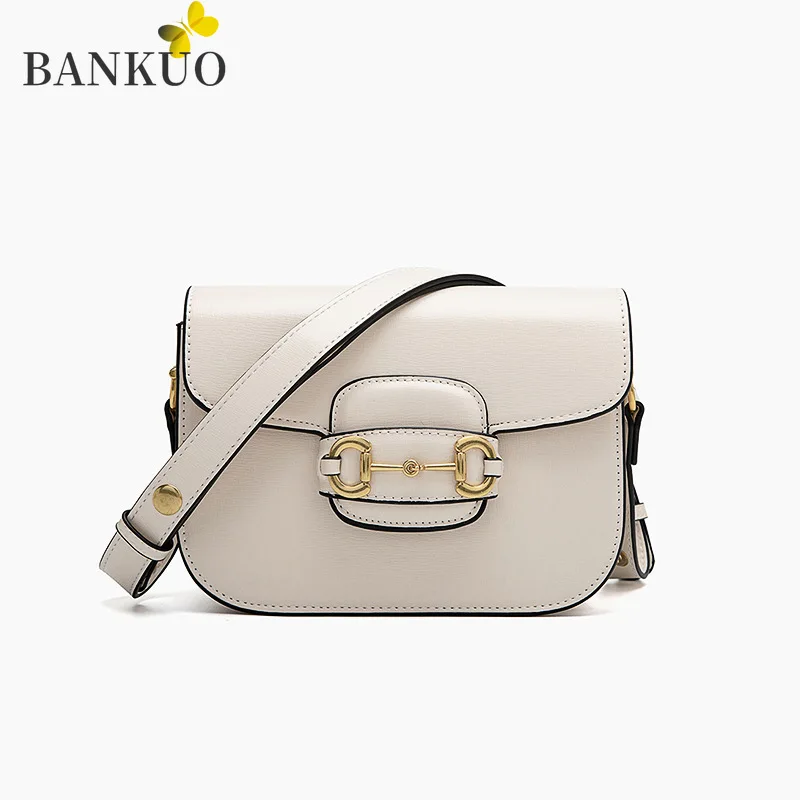

BANKUO Vintage Womens Bag High Quality PU Leather 2021 Horsebit Saddle Bag Solid Underarm Bag simple Shoulder Bag for Women C417