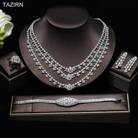 luxury aaa full cubic zirconia wedding jewelry set for women arabic dubai cz platinum plated necklace earring bracelet rings