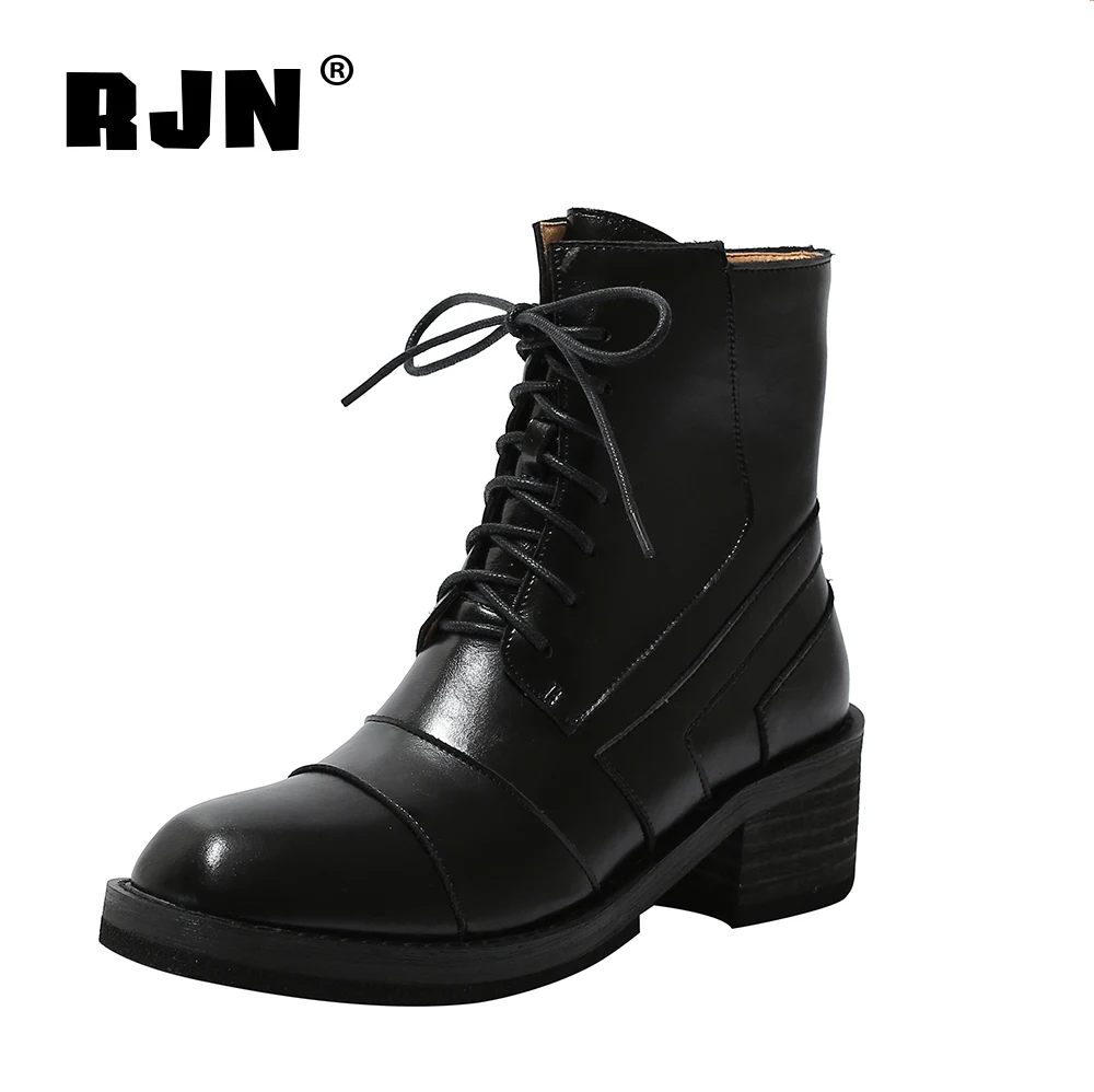 spesifikasi RJN Musim Gugur Baru Fashion Wanita Semata Kaki Klasik Round Toe Lace-Up Sepatu Wanita Nyaman Platform Hak Square Sepatu RO186