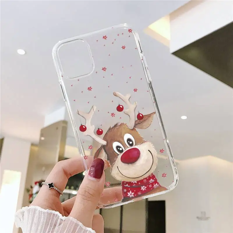 merry christmas elk happy new year phone case for iphone 13 12 11 8 7 plus mini x xs xr pro max transparent soft free global shipping