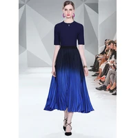 autumn short sleeve knit tops and a line pleated long skirt two piece sets womens runway designer fashion knit set suit m69543