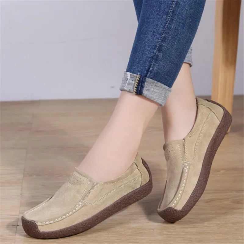 

Spring Autumn Women Shoes Moccasins Women's Flats Genuine Leather Shoes Woman Lady Loafers Slip On Suede Shoes