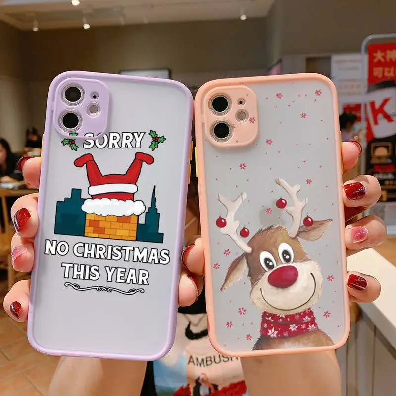 

Christmas Phone Case For iPhone 13 12 11 Mini Pro XR XS Max 7 8 Plus X Matte transparent Pink Back Cover