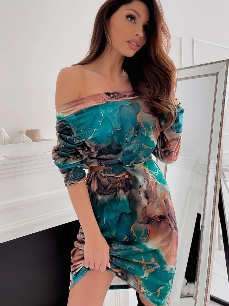 

Elegant Women's Short Dresses Printed Long Sleeve Mini Dress European and American Women Summer Party Dresses For Women 2022