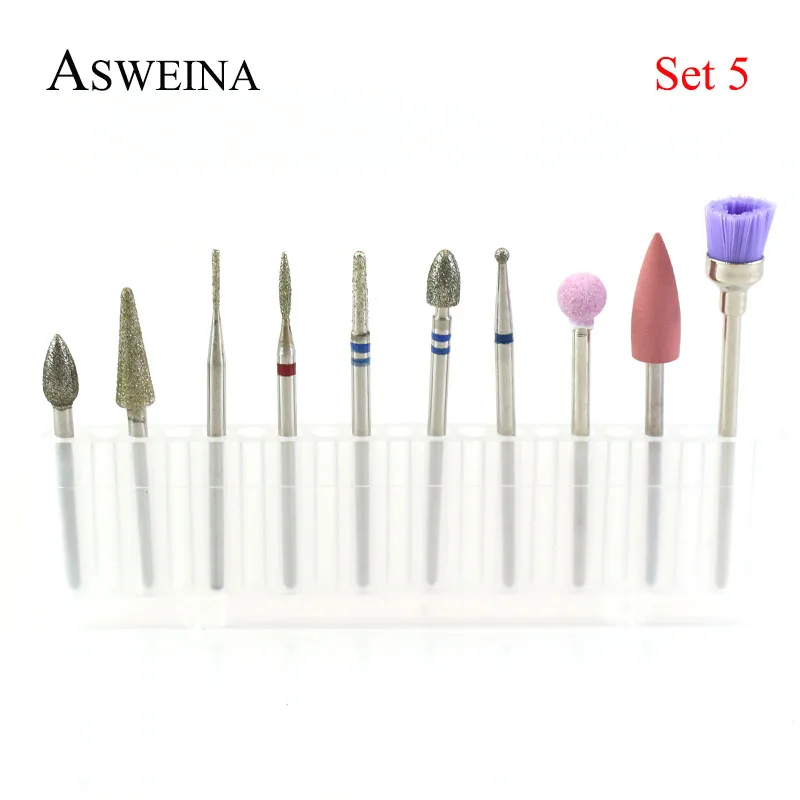 ASWEINA 10 шт./компл. фрез для маникюра/педикюра электрическая машинка для маникюра, ротационных напильников из Фрезер для маникюра аксессуар кутикулы буровые инструменты - Цвет: SET 5