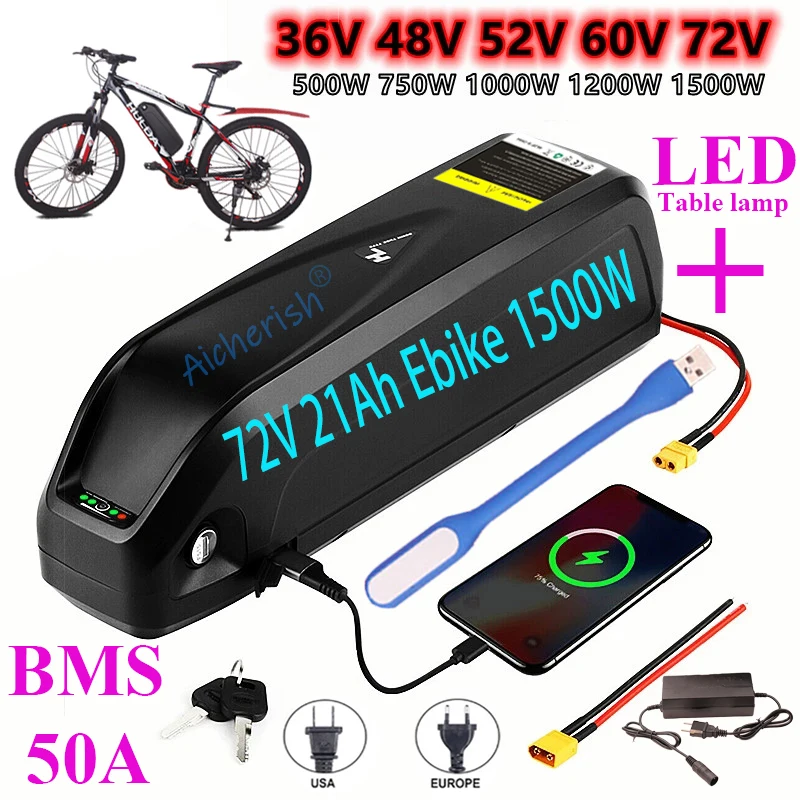 

Electric Bicycle Hailong Battery 18650 Cells Pack 48V 52V 36V 72V 17AH 21AH 33AH BMS 50A 1000W 1500W Powerful Bicycle Li-Battery