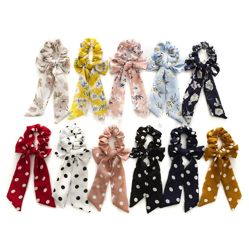 Женская резинка для волос эластичная с цветочным принтом и бантом аксессуары