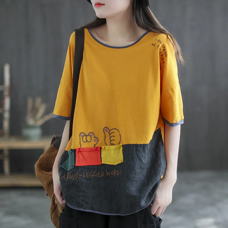 Футболка женская Max LuLu хлопковая с круглым вырезом и вышивкой летняя 2021 размера