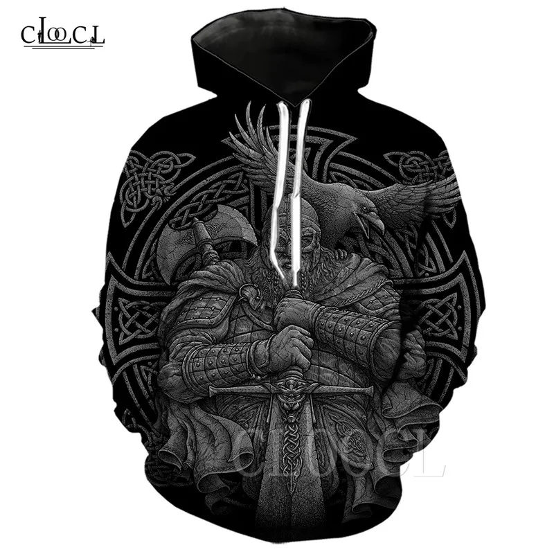 Повседневная Толстовка Viking Tattoo с 3D принтом Черная длинным рукавом для мужчин и