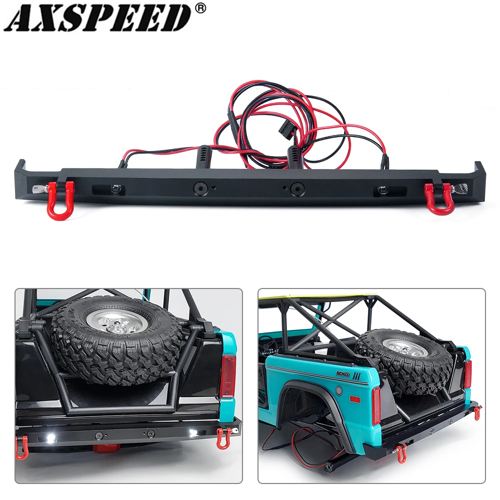 

AXSPEED Metal Rear Bumper with LED Lights for 1/10 Axial SCX10 III AXI03014 Bronco RC Crawler Car Bumper Upgrade Parts