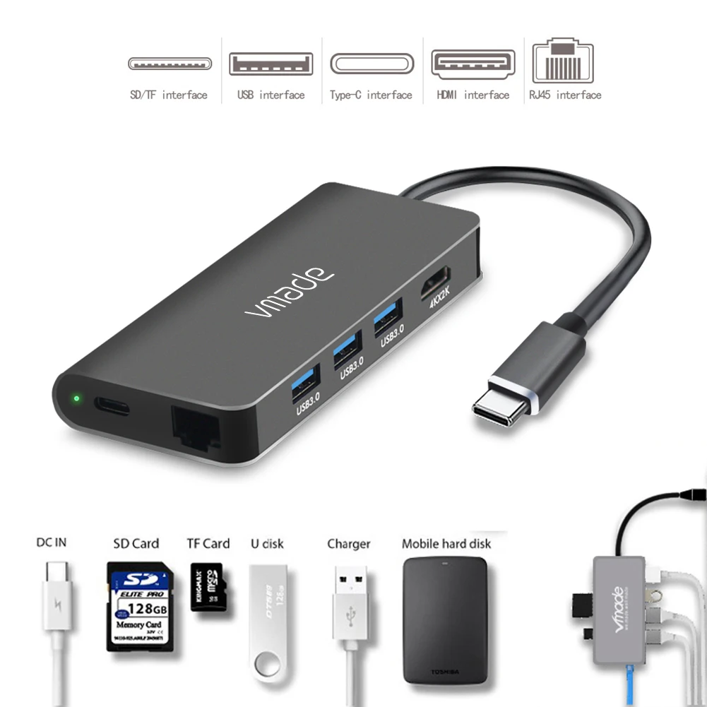 usb c хаб 8 в 1 совместимый с usb 30 hdmi pd 1000m до