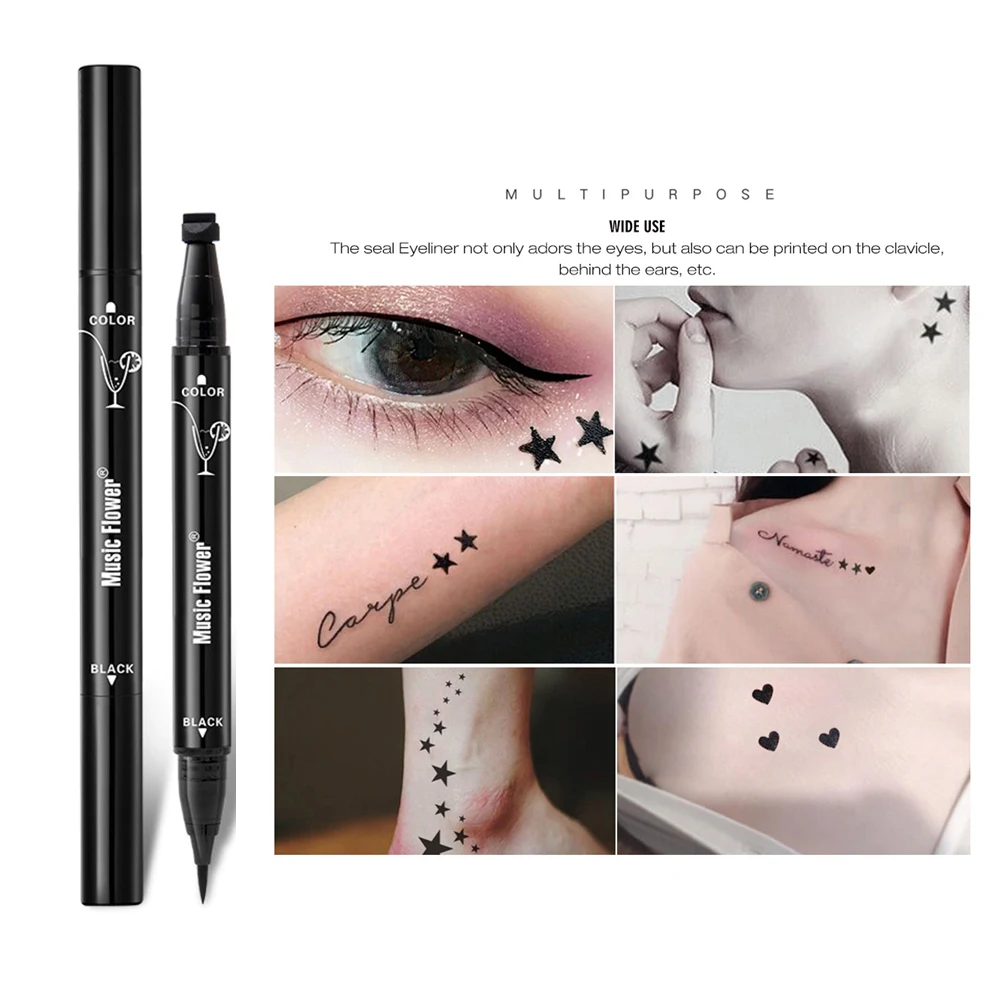 Музыкальная Цветочная двойная тату печать Черная Подводка для глаз карандаш со