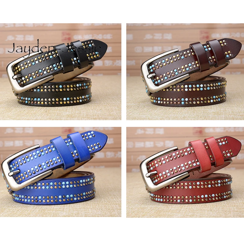 Новый цветной кожаный женский ремень ручной работы с цветными заклепками модный