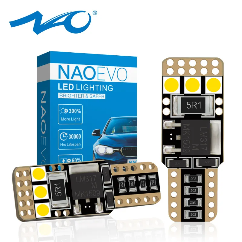 NAO W5W T10 светодиодный 3,9 Вт Авто Лампы CANBUS супер яркий 6SMD 3030 аксессуар для автомобиля боковой Подсветка салона дневные ходовые огни 12V белый 194 двери лампы