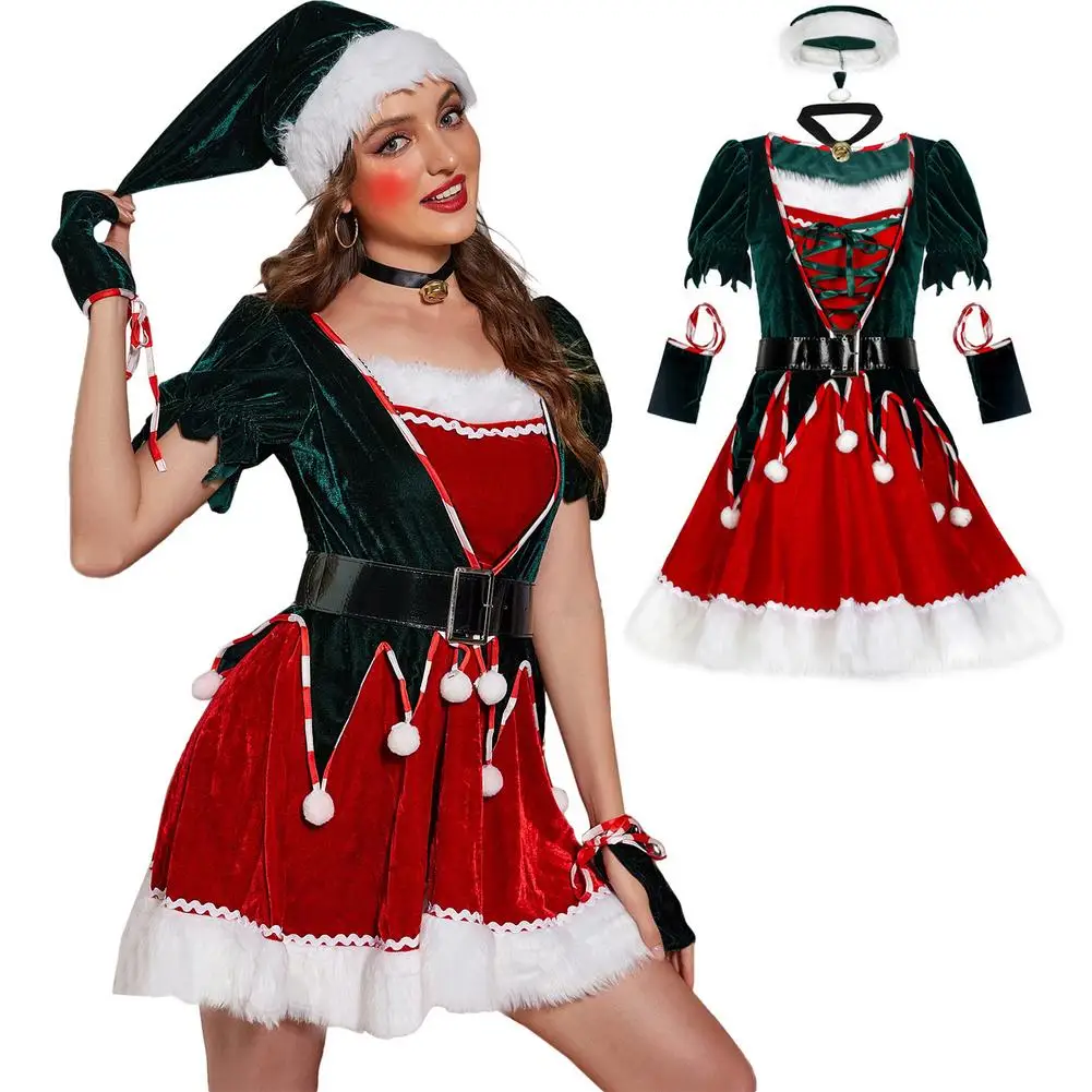 

Christmas Tree Women Dress Elf Queen Party Cosplay Costume Set Christmas Miss Santa Claus Dresses Cosplay Costumes