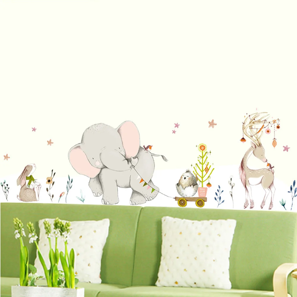 

Tofok Happy Baby Elephant Wall Stickers Decoration Living Room Background Wall Cartoon Animals Kindergarten Self-sticking Papers