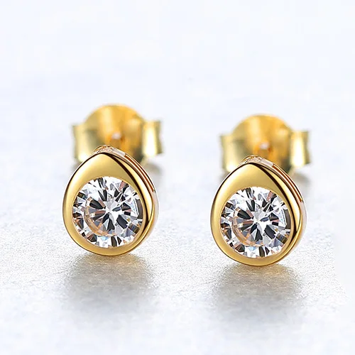 Женские серьги гвоздики из серебра 925 пробы с круглым золотом|Серьги-гвоздики| |