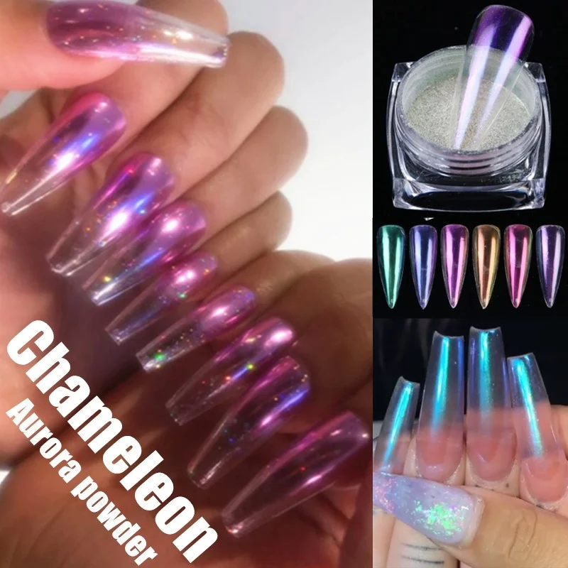 Прозрачный модный зеркальный порошок русалки 7 цветов хромированный УФ-гель для