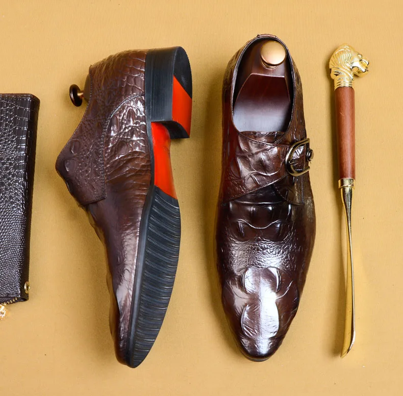 Туфли мужские классические из натуральной кожи брендовые с ремешком пряжкой