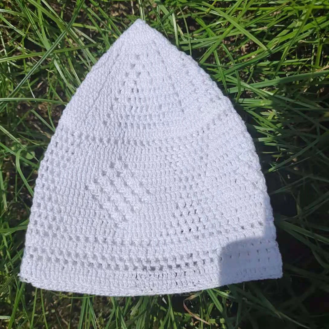 Мусульманская шапка шляпа национальная вязаная сетка крючком ручная белая