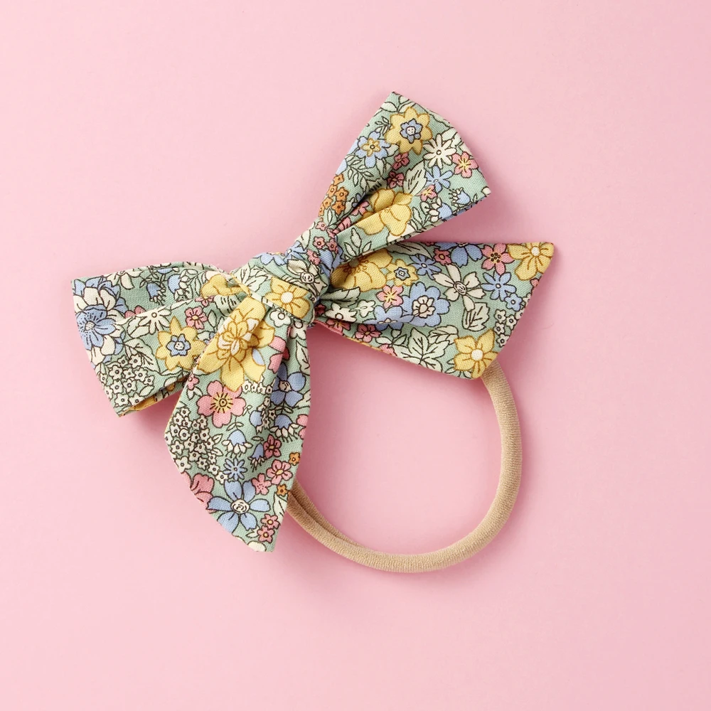 Бант для волос маленьких девочек из хлопка с цветочным принтом повязки резинки