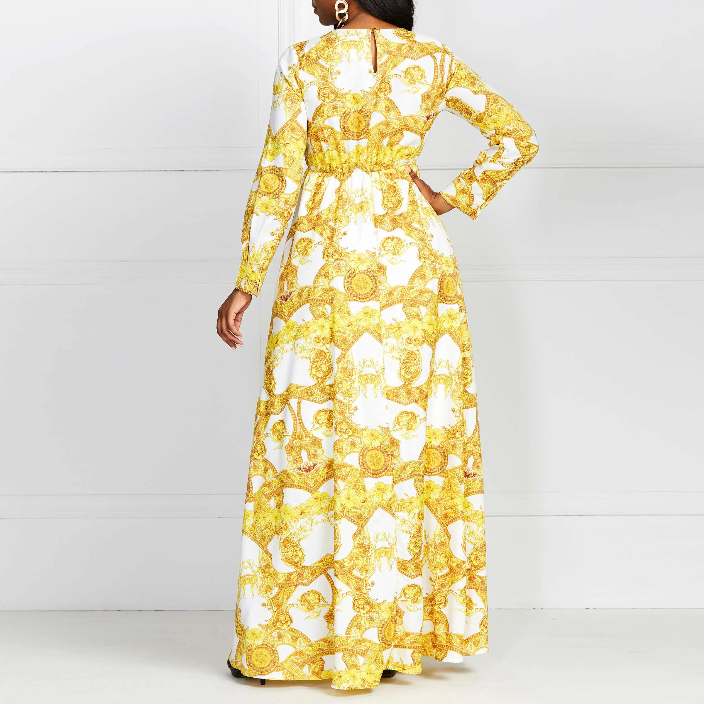 Летнее элегантное Бохо желтое Африканское черное женское длинное платье размера