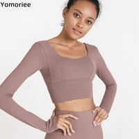 autumnwinter beauty back yoga long sleeve t shirt with chest pad sports top womens fitness womem shirts gym top nylon yomoriee
