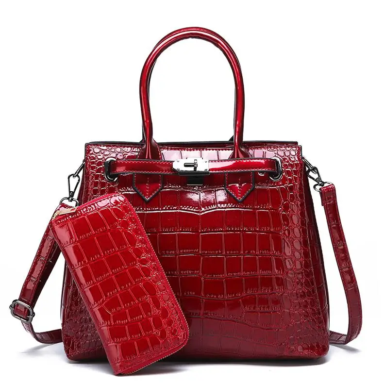 red -5056-1 Роскошная женская сумка высокого качества, Классическая сумка с крокодиловым узором, брендовая дизайнерская Большая вместительная сумка через плечо - Цвет: red -5056-1