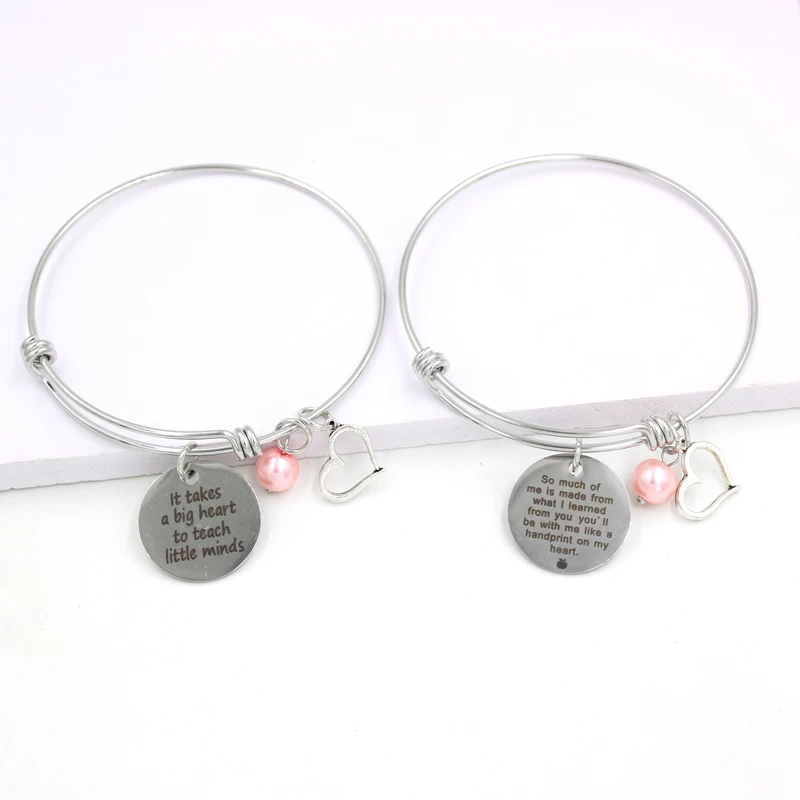 

New Arrival Fashion Women's Bangle Bracelets Heart Charms Bracelets Teachers Gift Jewelry 2021 Pulsera