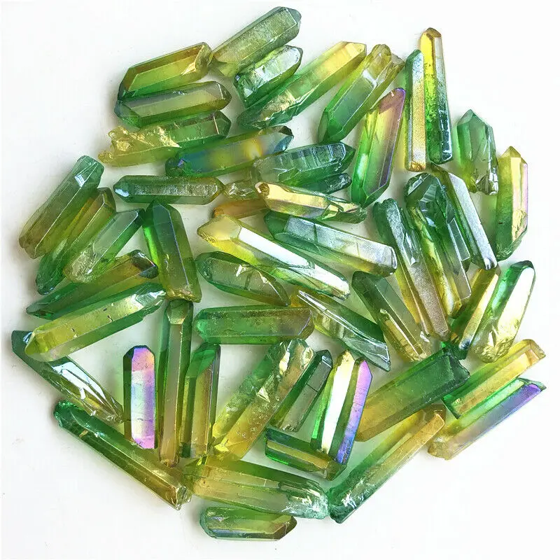 50 г зеленый и желтый аура кварцевый кристалл точка титановая обработка кварц