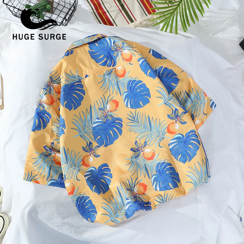 

HUGE SURGE Seashine Holiday Beach Hawaii Summer Thin Style Wind Leisure Style Fairy White Short Sleeve Flower Shirt Man