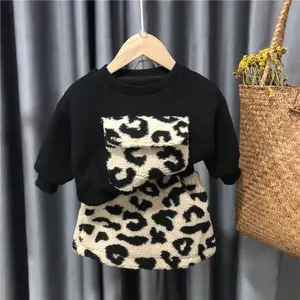 Детский леопардовый комплект из 2 предметов, зимняя плотная теплая куртка и юбка для маленьких девочек, 2020