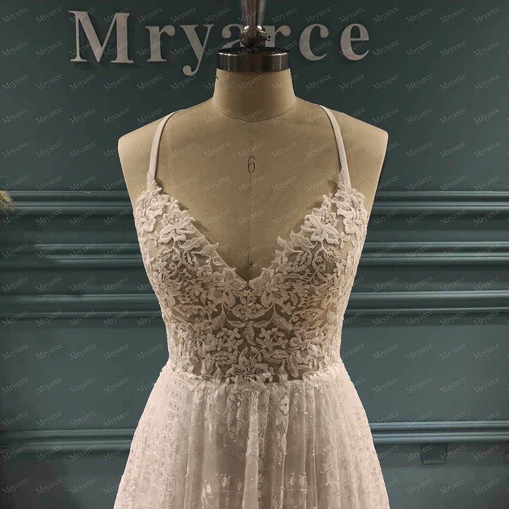 Mryarce Spitzen-Brautkleid im A-Linien-Stil, sexy Brautkleid mit Rückenausschnitt – Detail 14