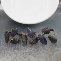 natural quartz labradorite adjustable ringthree stone antique brass style ringhealing crystal finger rings jewelry gift crafts