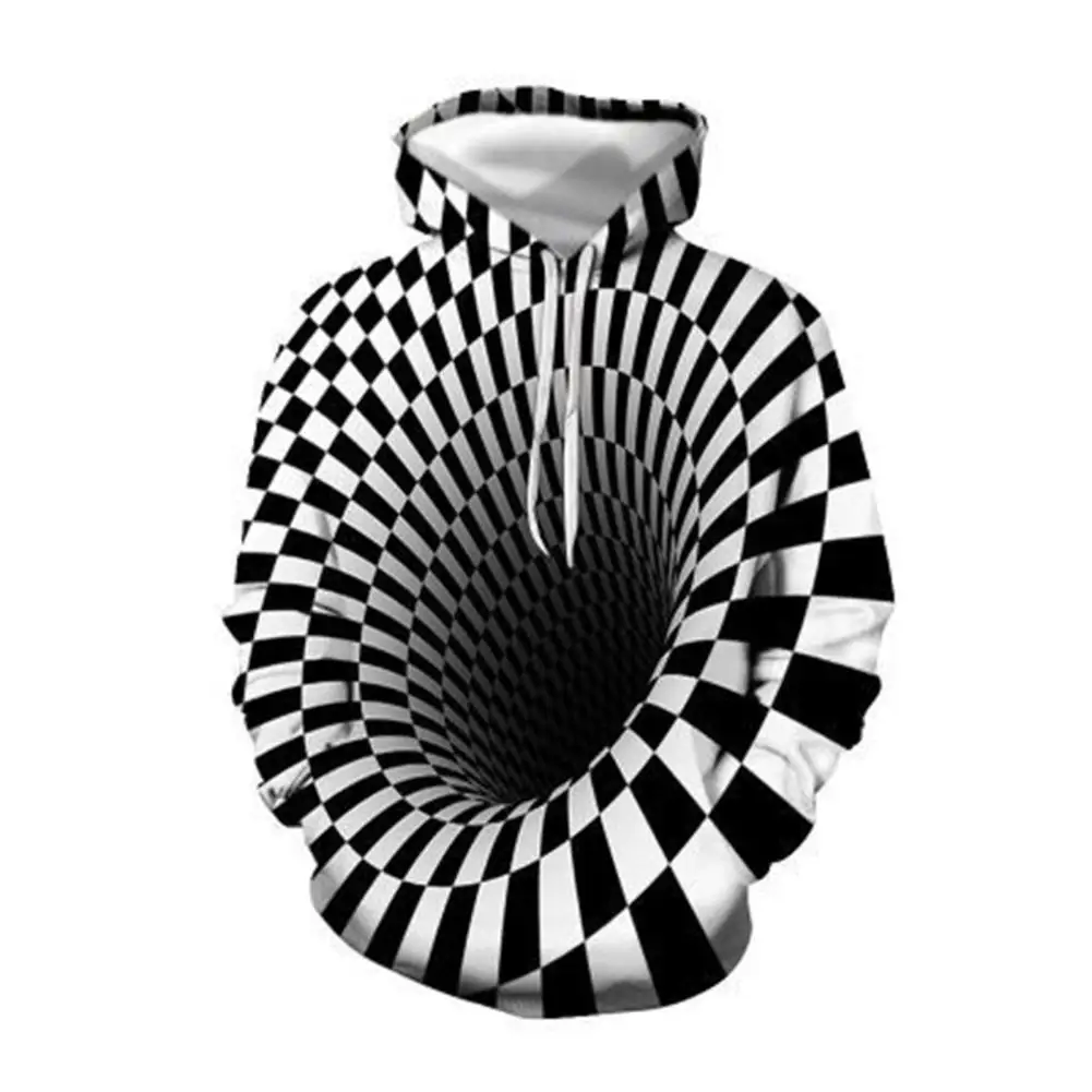 

3D Unisex Hoodie Oversize Winter Checkered Swirl Printed Loose Long Sleeve Pullover Paisley Hoodie Men Sweatshirt Hoody